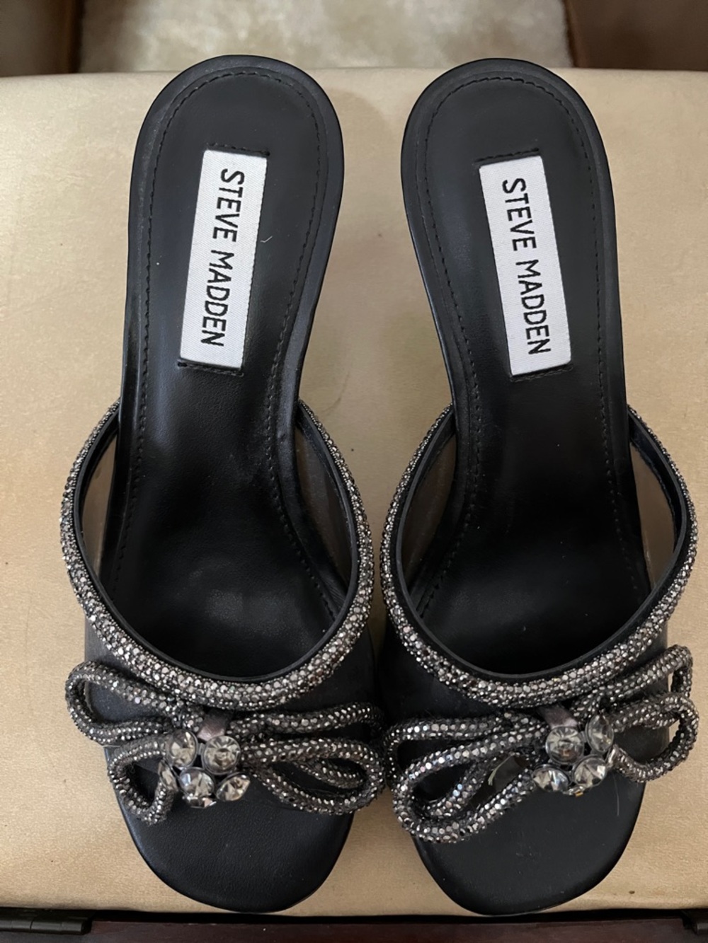 Steve Madden Black Jeweled Bow Slide Mules
